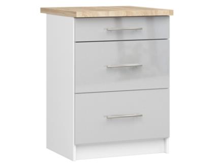 Armário de cozinha AKORD S60 com bancada sistema OLIWIA Branco 60 cm 3 gavetas em cor Metálica Brilhante 60x46x85 cm AKORD FURNITURE FACTORY