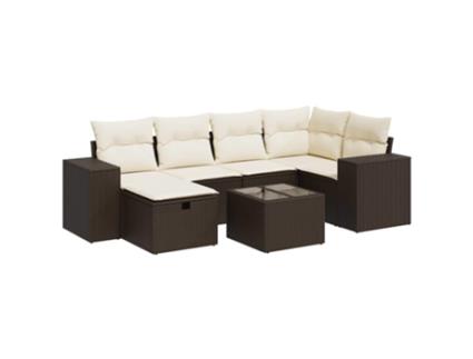 Conjunto 7 de sofás jardim c/ almofadões VIDAXL vime PE castanho