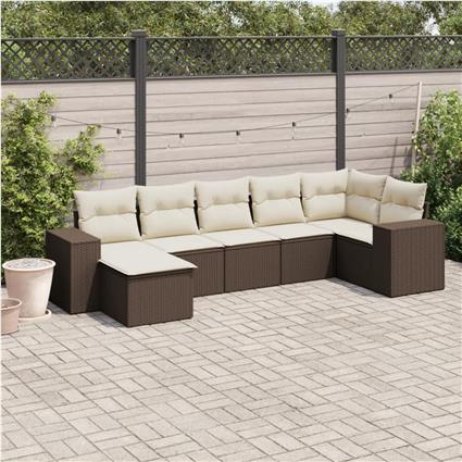 vidaXL 7 pcs conjunto de sofás jardim c/ almofadões vime PE castanho