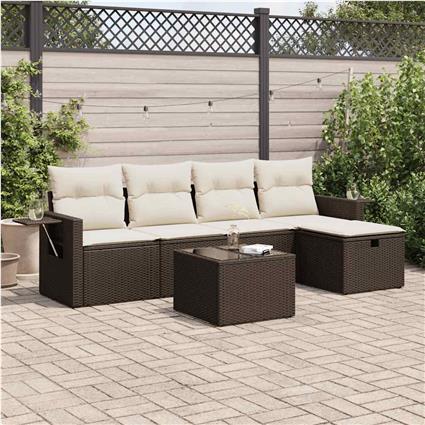 vidaXL 6 pcs conjunto de sofás jardim c/ almofadões vime PE castanho