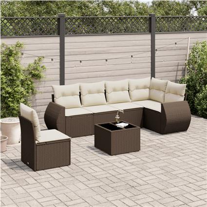 vidaXL 7 pcs conjunto de sofás jardim c/ almofadões vime PE castanho