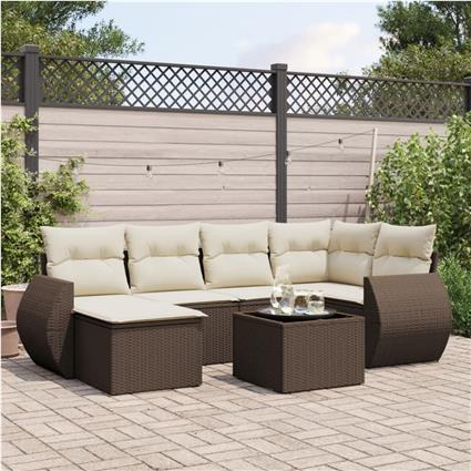 vidaXL 7 pcs conjunto de sofás jardim c/ almofadões vime PE castanho