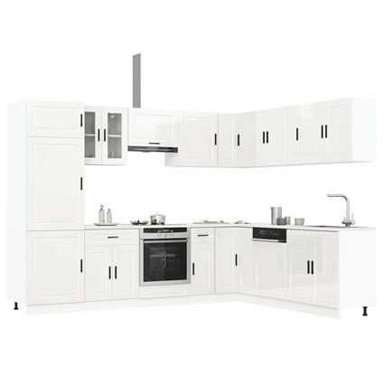 vidaXL 14 peças armário de cozinha conjunto Porto brilho branco