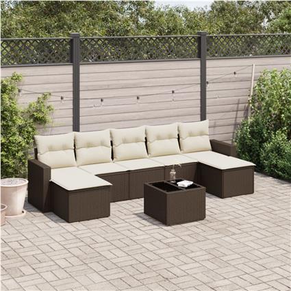 vidaXL 8 pcs conjunto sofás de jardim c/ almofadões vime PE castanho