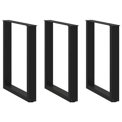 vidaXL Pernas mesa centro 3 pcs em forma de U preto 70x (72-73) cm aço