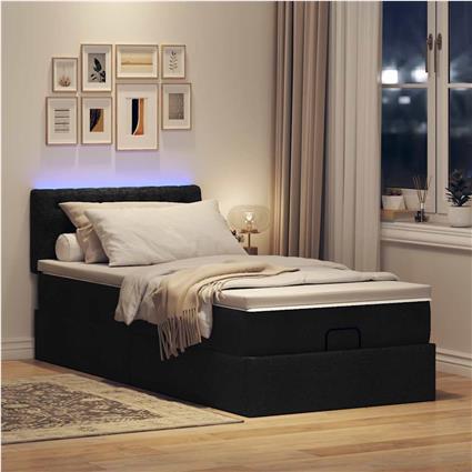 vidaXL Cama otomana com colchão 90x200 cm tecido preto
