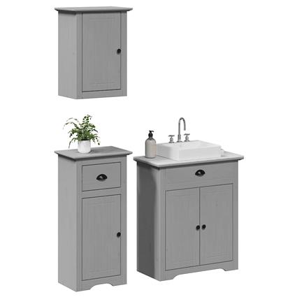 vidaXL 3 pcs conjunto de móveis para WC BODO pinho maciço cinzento