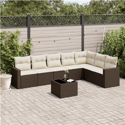 vidaXL 8 pcs conjunto sofás de jardim c/ almofadões vime PE castanho