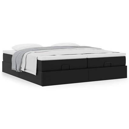 vidaXL Estrutura de cama otomana com colchões pele artificial preta