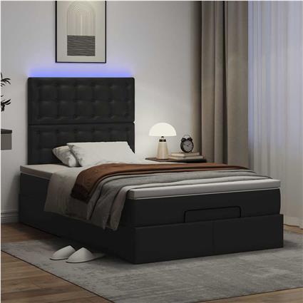 vidaXL Estrutura de cama otomana com colchão preto Couro falso