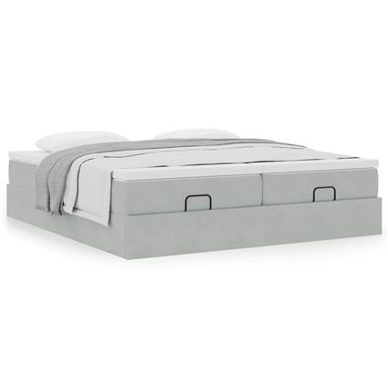vidaXL Estrutura cama otomana colchões 200x200cm veludo cinzento claro