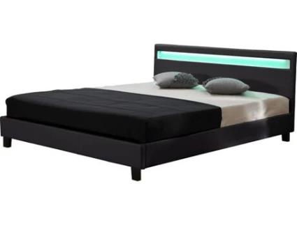 Cama con cabecero LED ''Maria'' - 140 x 190 cm - Negro