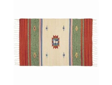 Passadeira Algodão 60X200Cm Branco e Verde Kilim IMP-BL