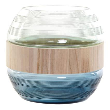 Vaso  Azul Menta Madeira Cristal Moderno (25 x 25 x 22 cm)