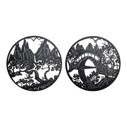 Figura Decorativa  Paisagem Oriental Metal (2 pcs) (98 x 1 x 98 cm)