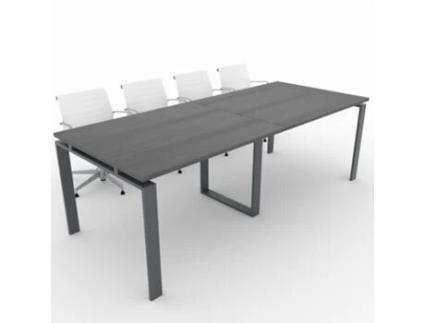 Mesa de Reunião de Casa e de Escritório. Estrutura Aberta Cinzento Grafite Tampo em Melamina Cor Carvalho Ébano 240X100. Fabricada em Espanha. OFICIT
