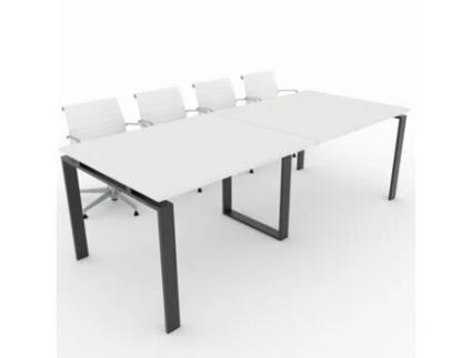 Mesa de Reunião de Casa e de Escritório. Estrutura Metálica Aberta Cor Preto Tampo em Melamina Branca 240X100. Fabricada em Espanha. OFICIT