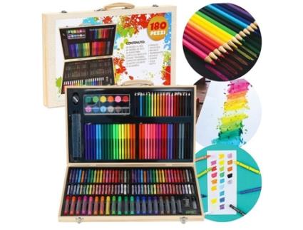 Kit de Desenho de 180 Peças SDLOGAL Mala Portátil Incluindo Pastel Aquarela Lápis de Cor para Crianças