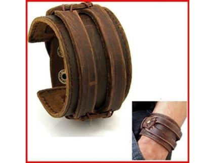 Pulseira de Couro Masculina Force Manguito Marrom Antigo Estilo Rock Johnny Deep LES COLIS NOIRS LCN