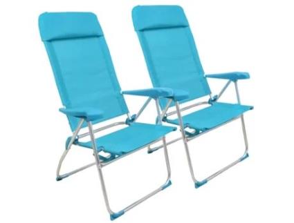 Pacote de 2 Cadeira de Praia Dobrável e Reclinável de 7 Posições em Alumínio57X47X118Cm Azul SELEOK