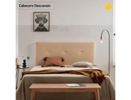 Cabeceira Estofada DESCANSIN Tecido Liso de Couro Sintético (90 cm - Bege)