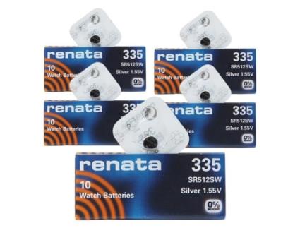 RENATA 335 Sr512Sw 5Pack X 10Pcs=50 Silver 1.55V Bateria de Relógio Feita na Suíça