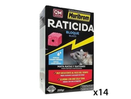 Pack Ahorro Raticida En Bloque Muribrom Qm Veneno Ratones Ratas Y Roedores 2800 g14 X 200G QUIMUNSA