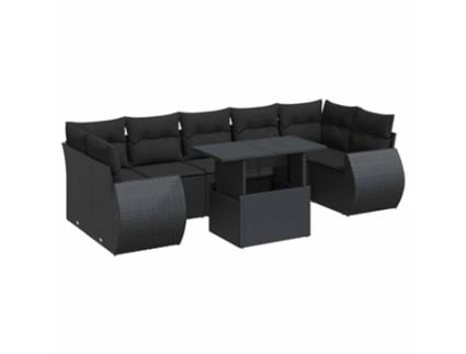 Conjunto 8 sofás de jardim com almofadões VIDAXL vime PE preto
