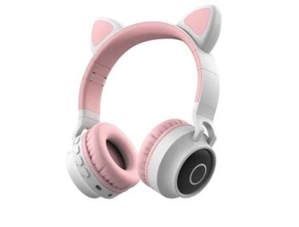 2024 Novos Fones de Ouvido de Gato Bt028C Sem Fio Montados na Cabeça dos Desenhos Animados Bluetooth Gaming Headset Rosa Cinzento ZXWJ .