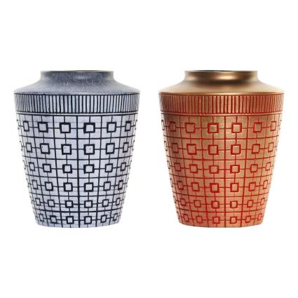 Vaso  Azul Vermelho Resina Oriental (2 pcs) (17 x 17 x 20 cm)