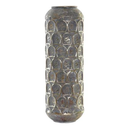 Vaso  Cinzento Metal Oriental (19 x 19 x 47 cm)