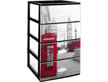 Cômoda Empilhável de Plástico Efeito Cristal Modelo Londres Cor Preto Gavetas de Armazenamento Modular 380 X 370 X 626 Mm COMFORT HOUSE
