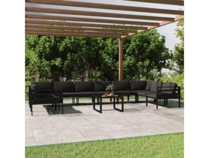 11 Peças Conjunto Lounge Jardim com Almofadões Alumínio Antracite CLICNBUY