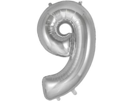 Balão Número 9 de 86cm Prateado