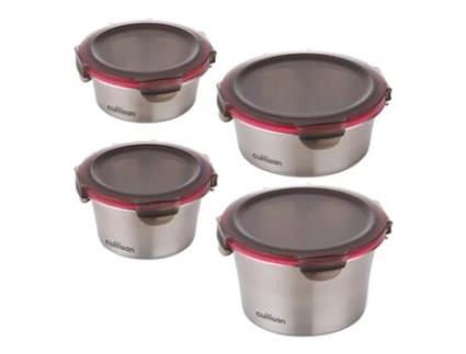 Lote de 4 recipientes redondos de 0,3L, 0,4L, 0,6L e 0,9L em aço inoxidável para micro-ondas CUITISAN