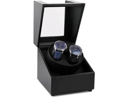 Novo Enrolador de Relógios Automático Duplo com Motor Silencioso e Expositor Rotativo Preto TRANTECH