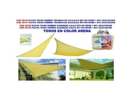 Pluvia toldo sombra triangular 3,6x3,6x3,6 mt 160 gr-m2 90% ocul