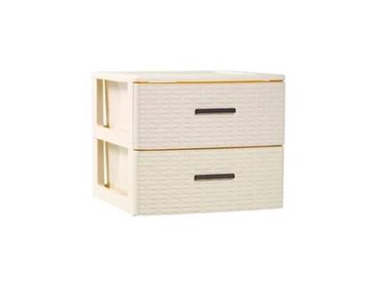 Gaveta de armazenamento de plástico RATTAN | Efeito vime | Torre de arrumação multiusos bege com 2 gavetas
