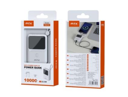 Power Bank 10 000 mAh com Cabo (Tipo C + iPhone) Carregamento Rápido 22.5W