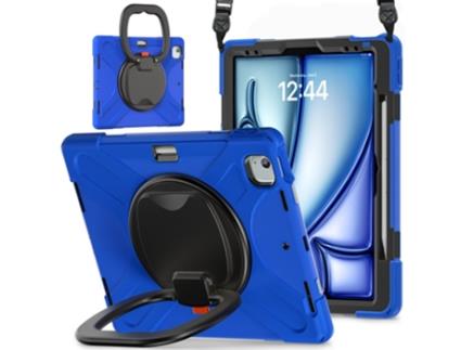Capa ZRUXE para Ipad Air 13 2024 Silicone Híbrido Pc Tablet Case com Suporte e Alça de Ombro Azul