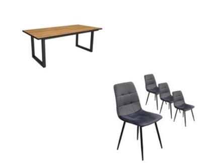 Conjunto Móveis Mesa de Sala de Jantar 200 Oak e Preta Industrial Mesa Jantar Conjunto de 4 Cadeiras de Jantar Cadeira Estofada DUERMETE ONLINE