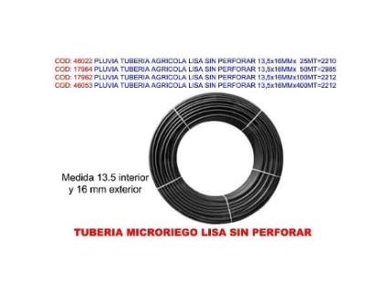 Pluvia tuberia agricola lisa sin perforar 13,5x16mmx400mt