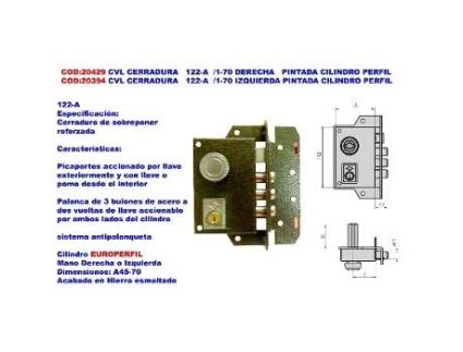 Cvl cerradura   122-a  -1-70 izquierda pintada cilindro perfil