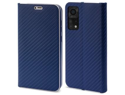 Capa Carteira MOOZY para Xiaomi Mi 10T 5G e Mi 10T Pro 5G Carbono Azul Escuro – Proteção de Borda Metálica Fecho Magnético Capa Flip com Suporte
