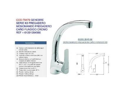 Genebre serie k8 monomando fregadero c-fundido cromo 61201284566
