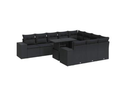 Conjunto 11 sofás de jardim c/ almofadões VIDAXL vime PE preto