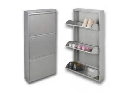 Sapateira Slim com 3 Portas Cinza Original 15X50X104 Cm 6/9 Pares de Metal STARMART ITALY