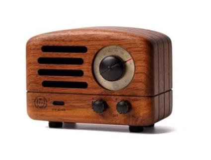 Alto-Falante Bluetooth Retrô MUZEN com Rádio Fm e Função Aux Mini Alto-Falante Vintage Portátil em Madeira Jacarandá