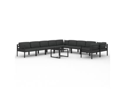 11 Peças Conjunto Lounge Jardim com Almofadões Alumínio Antracite CLICNBUY