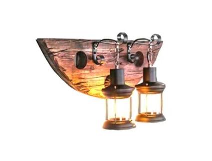 E27 Retro Madeira Maciça Semi-Círculo Cavalo Lanterna Lâmpada de Parede de Ferro Forjado Adequada para Quartos Corredores e Pubs SLD